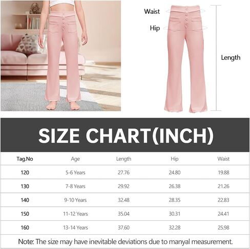 Girls Flare Pants Kids High Waisted Button Casual Yoga Bootcut Pants Bell Bottoms with Multiple Pockets in Saudi Arabia