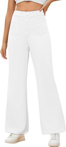Girls Flare Pants Kids High Waisted Button Casual Yoga Bootcut Pants Bell Bottoms with Multiple Pockets in Saudi Arabia