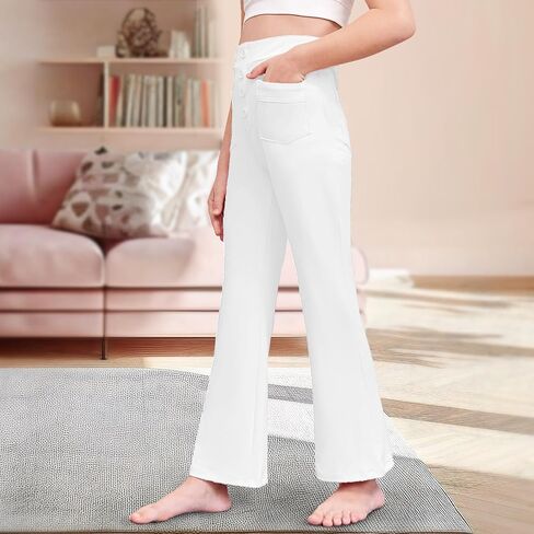 Girls Flare Pants Kids High Waisted Button Casual Yoga Bootcut Pants Bell Bottoms with Multiple Pockets in Saudi Arabia