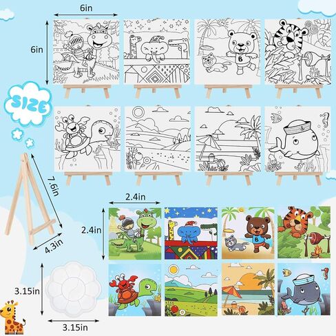 Tenceur 8 Set Halloween Painting Canvas Kit for Kids Glow in the Dark Pre Drawn Canvas 6" x 6" Fluorescent Pre Printed Canvas DIY Neon Art Painting Gifts for Halloween with Easel Paints Brushes Pallet in Saudi Arabia