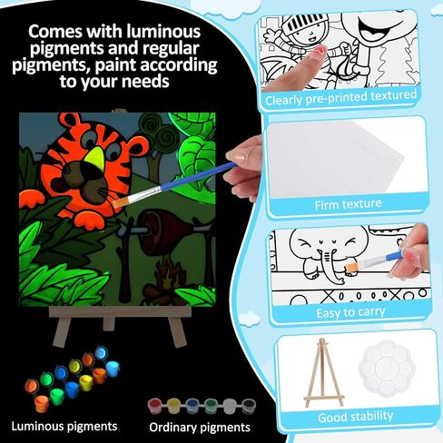 Tenceur 8 Set Halloween Painting Canvas Kit for Kids Glow in the Dark Pre Drawn Canvas 6" x 6" Fluorescent Pre Printed Canvas DIY Neon Art Painting Gifts for Halloween with Easel Paints Brushes Pallet in Saudi Arabia