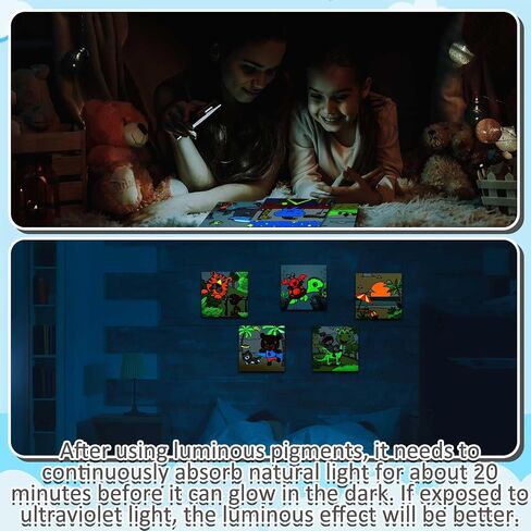 Tenceur 8 Set Halloween Painting Canvas Kit for Kids Glow in the Dark Pre Drawn Canvas 6" x 6" Fluorescent Pre Printed Canvas DIY Neon Art Painting Gifts for Halloween with Easel Paints Brushes Pallet in Saudi Arabia