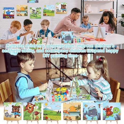 Tenceur 8 Set Halloween Painting Canvas Kit for Kids Glow in the Dark Pre Drawn Canvas 6" x 6" Fluorescent Pre Printed Canvas DIY Neon Art Painting Gifts for Halloween with Easel Paints Brushes Pallet in Saudi Arabia