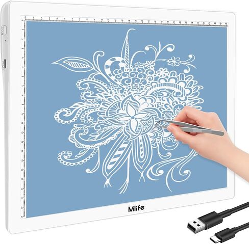 Mlife Rechargeable A4 Light Box for tracing- LED Light Pad for Weeding Vinyl,Perfect tracing Light Box for Diamond Art,Art Supplies(White) in Kuwait