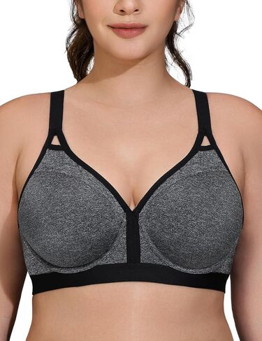 ZeroBound Women's Sports Bra High Impact Lightly Lined Underwire V Neck Full Figure Running Workout Bras in Saudi Arabia