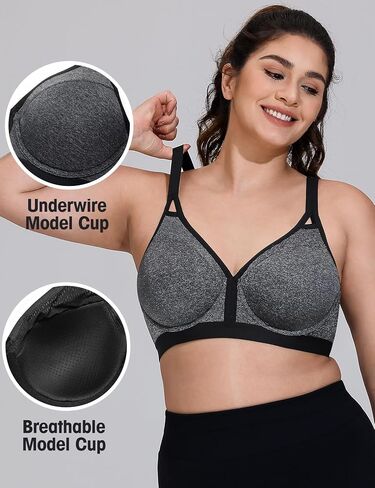 ZeroBound Women's Sports Bra High Impact Lightly Lined Underwire V Neck Full Figure Running Workout Bras in Saudi Arabia