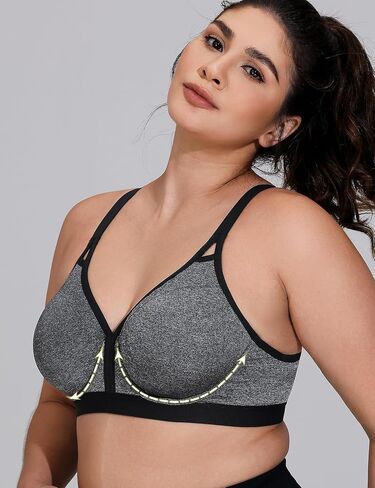 ZeroBound Women's Sports Bra High Impact Lightly Lined Underwire V Neck Full Figure Running Workout Bras in Saudi Arabia