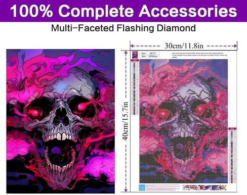 YarnMate Skull Diamond Painting Kits for Adults,Diamond Art Kits for Adult Beginners,DIY Full Drill Round Rhinestone Skull Gem Art Kits Home Wall Decor 12 x 16 inch in Saudi Arabia