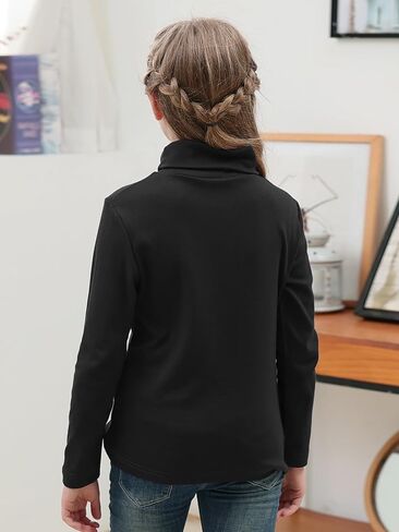 GORLYA 2 Pack Girls Turtleneck Long Sleeve Basic T-Shirt Mock Neck Soft Knit Slim Fitted Tee Tops Multipacks for 8-16Y in Kuwait