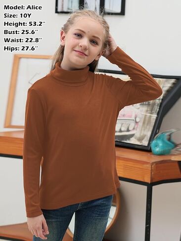 GORLYA 2 Pack Girls Turtleneck Long Sleeve Basic T-Shirt Mock Neck Soft Knit Slim Fitted Tee Tops Multipacks for 8-16Y in Kuwait
