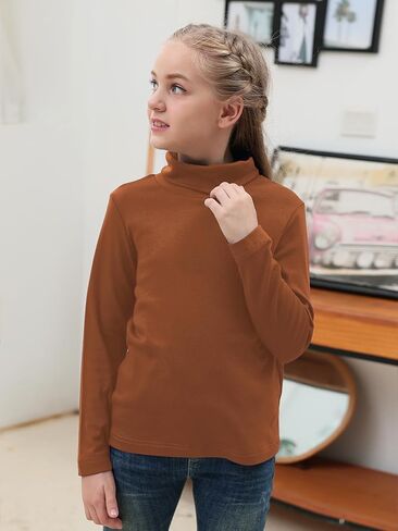 GORLYA 2 Pack Girls Turtleneck Long Sleeve Basic T-Shirt Mock Neck Soft Knit Slim Fitted Tee Tops Multipacks for 8-16Y in Kuwait