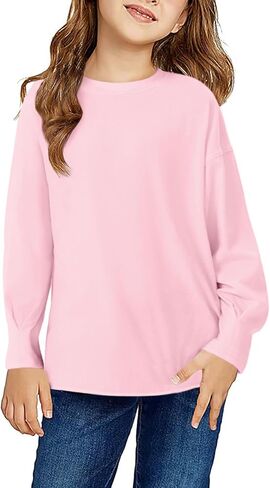 Haloumoning Girls Shirts Long Sleeve Crewneck Tops Casual Cute Basic Tees 5-14 Years in Saudi Arabia