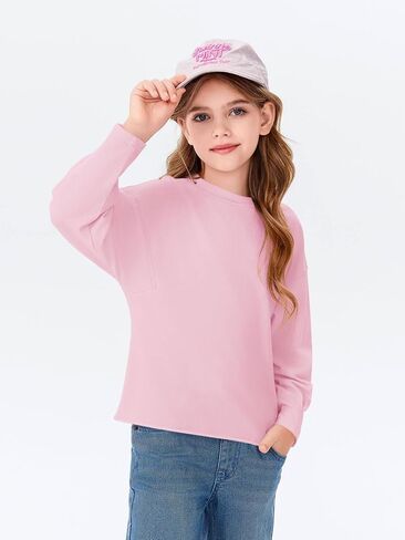 Haloumoning Girls Shirts Long Sleeve Crewneck Tops Casual Cute Basic Tees 5-14 Years in Saudi Arabia