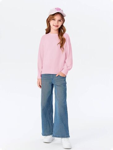 Haloumoning Girls Shirts Long Sleeve Crewneck Tops Casual Cute Basic Tees 5-14 Years in Saudi Arabia