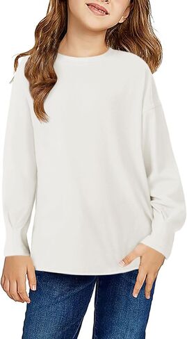 Haloumoning Girls Shirts Long Sleeve Crewneck Tops Casual Cute Basic Tees 5-14 Years in Saudi Arabia