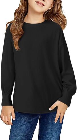 Haloumoning Girls Shirts Long Sleeve Crewneck Tops Casual Cute Basic Tees 5-14 Years in Saudi Arabia