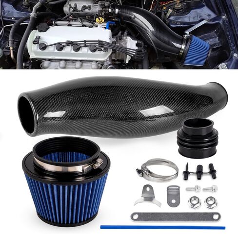 For 92-00 Honda Civic 94-01 Acura Integra Cold Air Intake Pipe Kit Power High Flow with Air Filter Compatible with 1992-2000 Honda Civic EK EG & 1994-2001 Acura Integra DC EG EK DC (Carbon Fibre+ABS) in Kuwait