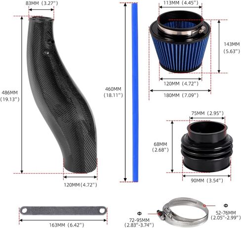 For 92-00 Honda Civic 94-01 Acura Integra Cold Air Intake Pipe Kit Power High Flow with Air Filter Compatible with 1992-2000 Honda Civic EK EG & 1994-2001 Acura Integra DC EG EK DC (Carbon Fibre+ABS) in Kuwait
