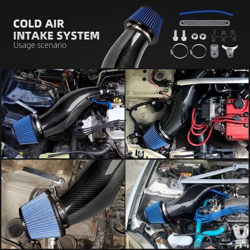 For 92-00 Honda Civic 94-01 Acura Integra Cold Air Intake Pipe Kit Power High Flow with Air Filter Compatible with 1992-2000 Honda Civic EK EG & 1994-2001 Acura Integra DC EG EK DC (Carbon Fibre+ABS) in Kuwait