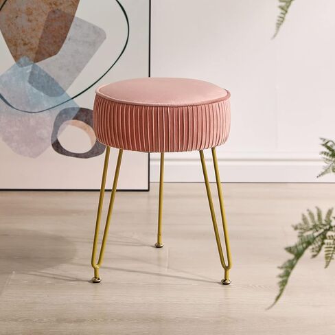IBUYKE مسند قدم دائري مسند للقدمين، طاولة جانبية لمقعد الزينة للمكياج، مقعد طاولة الزينة، مقعد أريكة، أرجل فولاذية ذهبية LG-30Q in Kuwait