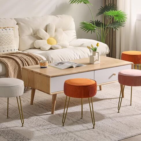 IBUYKE مسند قدم دائري مسند للقدمين، طاولة جانبية لمقعد الزينة للمكياج، مقعد طاولة الزينة، مقعد أريكة، أرجل فولاذية ذهبية LG-30Q in Kuwait