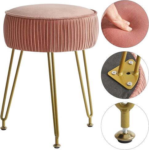 IBUYKE مسند قدم دائري مسند للقدمين، طاولة جانبية لمقعد الزينة للمكياج، مقعد طاولة الزينة، مقعد أريكة، أرجل فولاذية ذهبية LG-30Q in Kuwait