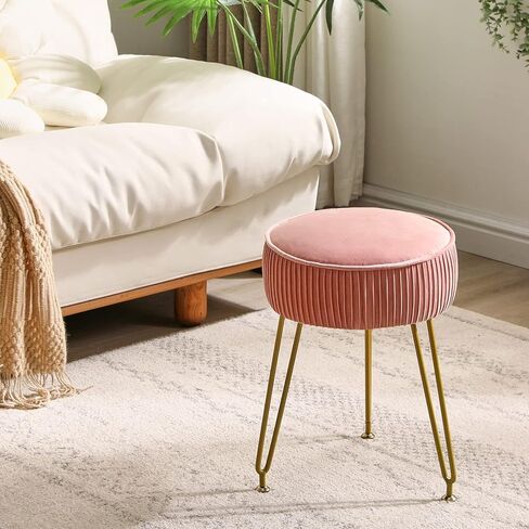 IBUYKE مسند قدم دائري مسند للقدمين، طاولة جانبية لمقعد الزينة للمكياج، مقعد طاولة الزينة، مقعد أريكة، أرجل فولاذية ذهبية LG-30Q in Kuwait