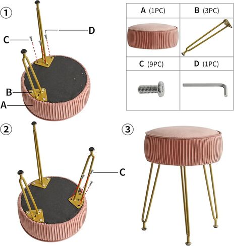 IBUYKE مسند قدم دائري مسند للقدمين، طاولة جانبية لمقعد الزينة للمكياج، مقعد طاولة الزينة، مقعد أريكة، أرجل فولاذية ذهبية LG-30Q in Kuwait