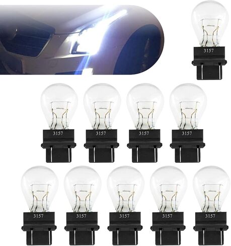 10 PCS 3157 Auto Halogen Brake Light Bulb, 0.64" x 1.62" 12V 21/5W Dual Contact Compact Stable Filament Stable Shock Resistant Mini Quartz Glass Bulb, High Brightness Lighting Bulb (White) in Saudi Arabia