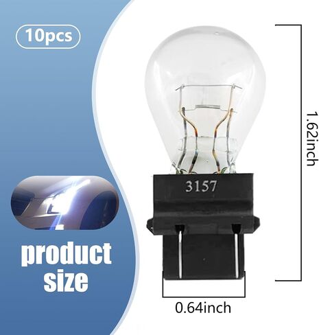 10 PCS 3157 Auto Halogen Brake Light Bulb, 0.64" x 1.62" 12V 21/5W Dual Contact Compact Stable Filament Stable Shock Resistant Mini Quartz Glass Bulb, High Brightness Lighting Bulb (White) in Saudi Arabia