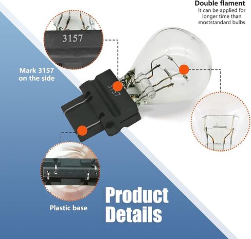 10 PCS 3157 Auto Halogen Brake Light Bulb, 0.64" x 1.62" 12V 21/5W Dual Contact Compact Stable Filament Stable Shock Resistant Mini Quartz Glass Bulb, High Brightness Lighting Bulb (White) in Saudi Arabia
