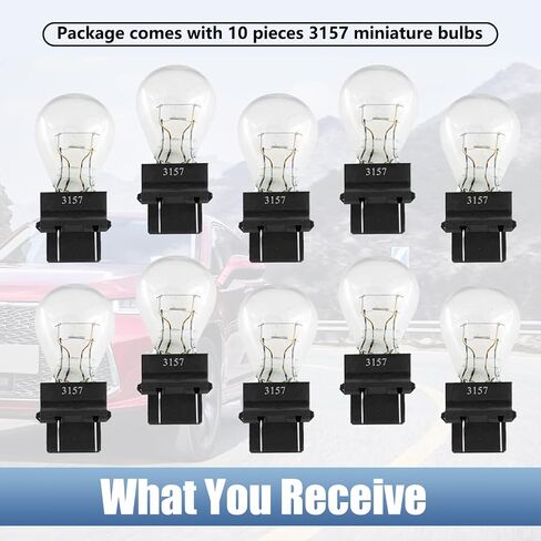 10 PCS 3157 Auto Halogen Brake Light Bulb, 0.64" x 1.62" 12V 21/5W Dual Contact Compact Stable Filament Stable Shock Resistant Mini Quartz Glass Bulb, High Brightness Lighting Bulb (White) in Saudi Arabia