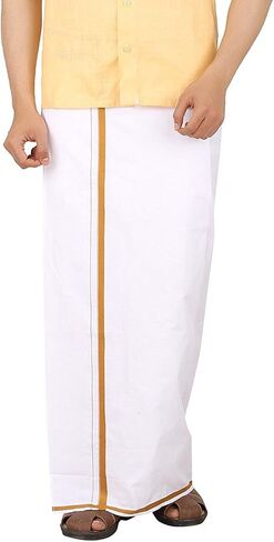 Cotton Double Layer White Dhoti 3.6 Meters Length Lungi Sarong With Colored Border Dhoties in Saudi Arabia