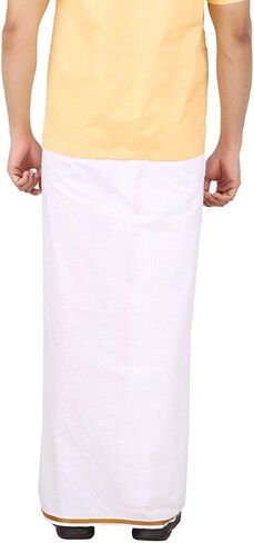 Cotton Double Layer White Dhoti 3.6 Meters Length Lungi Sarong With Colored Border Dhoties in Saudi Arabia