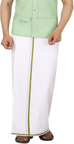 Cotton Double Layer White Dhoti 3.6 Meters Length Lungi Sarong With Colored Border Dhoties in Saudi Arabia