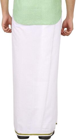 Cotton Double Layer White Dhoti 3.6 Meters Length Lungi Sarong With Colored Border Dhoties in Saudi Arabia