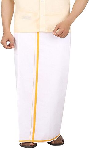 Cotton Double Layer White Dhoti 3.6 Meters Length Lungi Sarong With Colored Border Dhoties in Saudi Arabia
