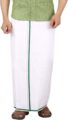 Cotton Double Layer White Dhoti 3.6 Meters Length Lungi Sarong With Colored Border Dhoties in Saudi Arabia
