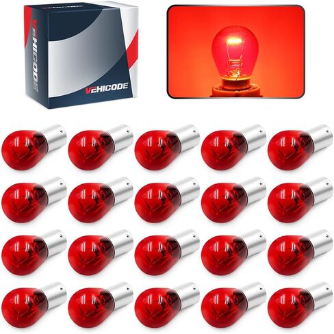 VEHICODE 7506 P21W لمبة حمراء بدوره إشارة ضوء الفرامل 12V 1156 1156R 1156A 1156NA 1141 الهالوجين المتوهج BA15S قاعدة السيارة دراجة نارية الذيل الخلفي استبدال مصباح الوامض (20 حزمة) in Kuwait