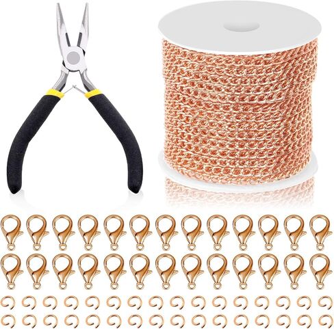 Swpeet 102Pcs Silver 3mm Jewelry Making Chains Kit with Jump Rings, Lobster Clasps and Jewelry Plier, Necklace Chains Flat Cable Link Chain Bulk Ideal for DIY Craft Jewelry Chain Making in Saudi Arabia