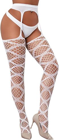 Kaei&Shi Garter Belt and Thigh Highs,Sexy Fishnet Stockings for Women Lingerie,Suspender Pantyhose Rave Party Club Night in Kuwait