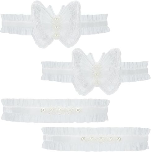 WEBEEDY 2 Pairs Wedding Garters for Bride White Lace Wedding Bridal Garter with Bow Party Prom Leg Garter Belt Tossing Thigh Garters Pearl Elastic Leg Ring for Party Prom Birthday in Saudi Arabia