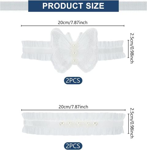 WEBEEDY 2 Pairs Wedding Garters for Bride White Lace Wedding Bridal Garter with Bow Party Prom Leg Garter Belt Tossing Thigh Garters Pearl Elastic Leg Ring for Party Prom Birthday in Saudi Arabia