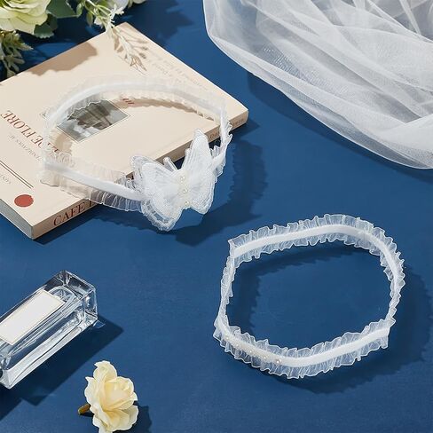 WEBEEDY 2 Pairs Wedding Garters for Bride White Lace Wedding Bridal Garter with Bow Party Prom Leg Garter Belt Tossing Thigh Garters Pearl Elastic Leg Ring for Party Prom Birthday in Saudi Arabia