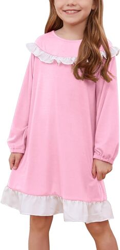 Jxstar Nightgowns for Girls Long Sleeve Pajamas Sleepwear Ruffle Trim Night Dresses in Saudi Arabia