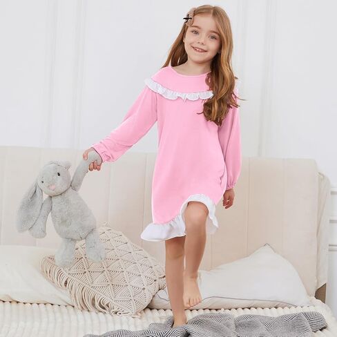 Jxstar Nightgowns for Girls Long Sleeve Pajamas Sleepwear Ruffle Trim Night Dresses in Saudi Arabia
