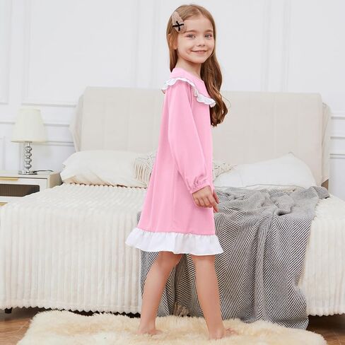 Jxstar Nightgowns for Girls Long Sleeve Pajamas Sleepwear Ruffle Trim Night Dresses in Saudi Arabia