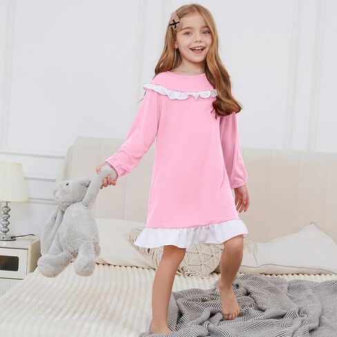 Jxstar Nightgowns for Girls Long Sleeve Pajamas Sleepwear Ruffle Trim Night Dresses in Saudi Arabia