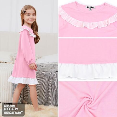 Jxstar Nightgowns for Girls Long Sleeve Pajamas Sleepwear Ruffle Trim Night Dresses in Saudi Arabia