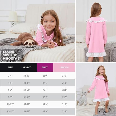 Jxstar Nightgowns for Girls Long Sleeve Pajamas Sleepwear Ruffle Trim Night Dresses in Saudi Arabia